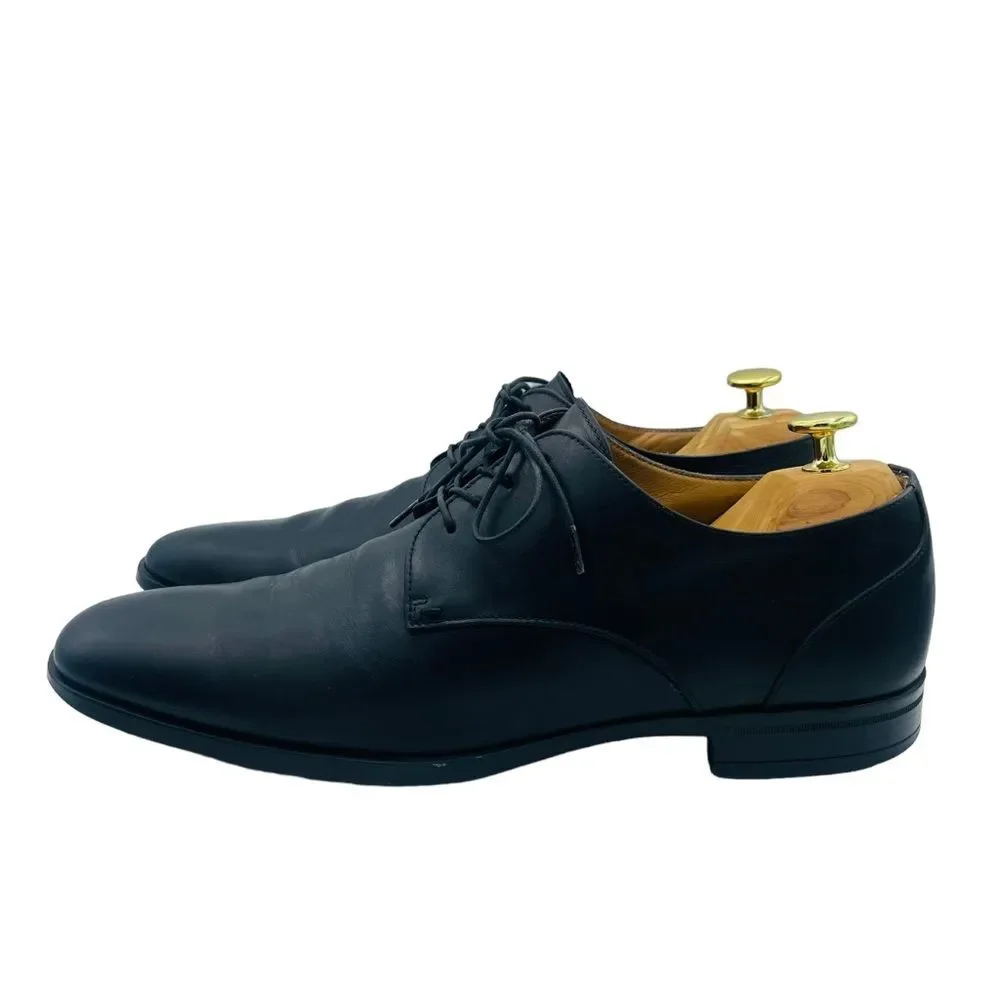 HUGO BOSS Men's Black Leather Lace Up Oxford Dress Shoes US 8